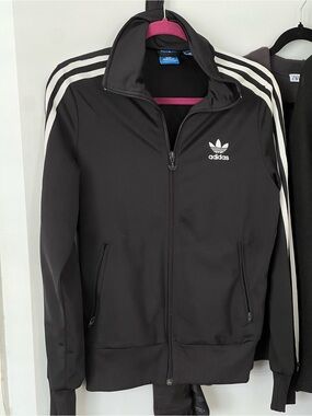 adidas Black Track Jacket with White Stripe Detailing